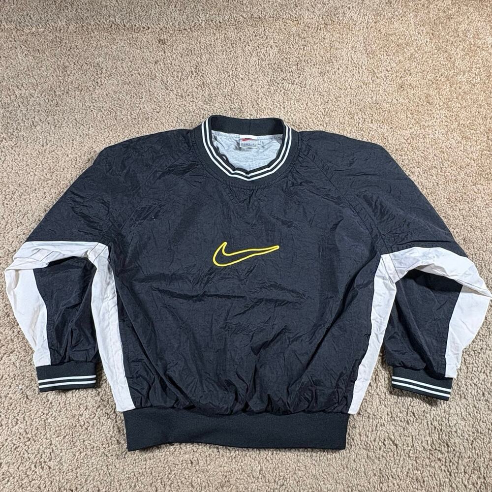 Vintage Nike Windbreaker Pullover Jacket Black White 90s Youth‎ Size M Pre owned